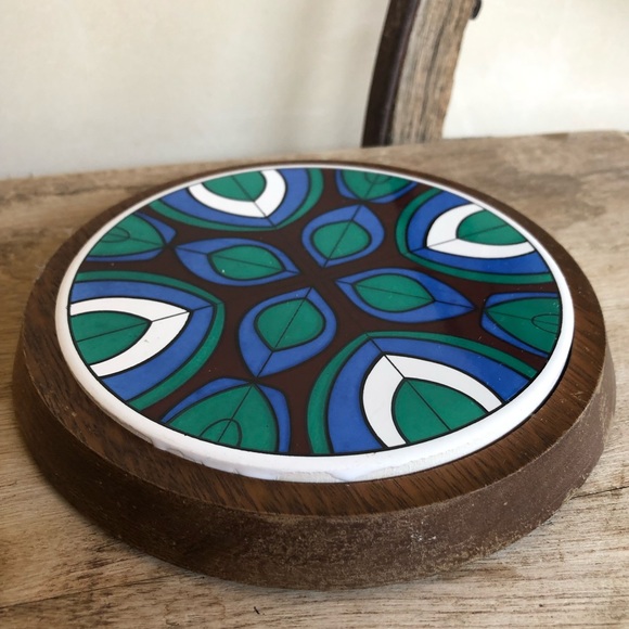 FRED ROBERTS CO 60s MCM Geometric Tile Wood Trivet - Picture 6 of 8